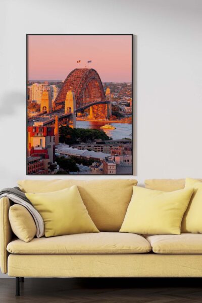 Wall art print on Sydney Harbour bridge at sunset