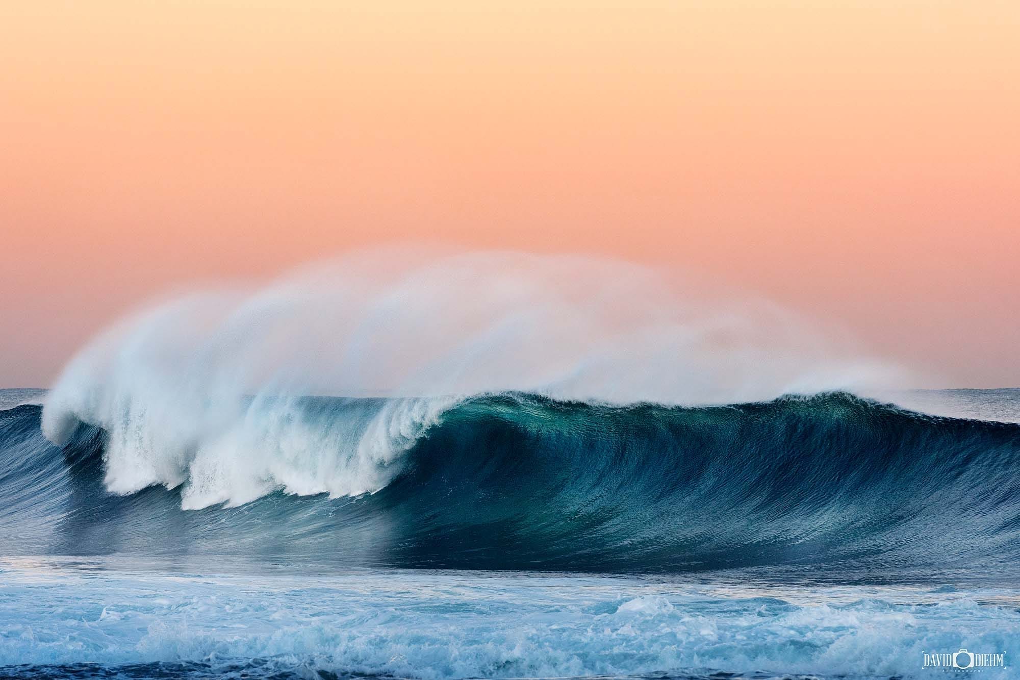 Newcastle Beach Wave breaking at sunset coastal photography print