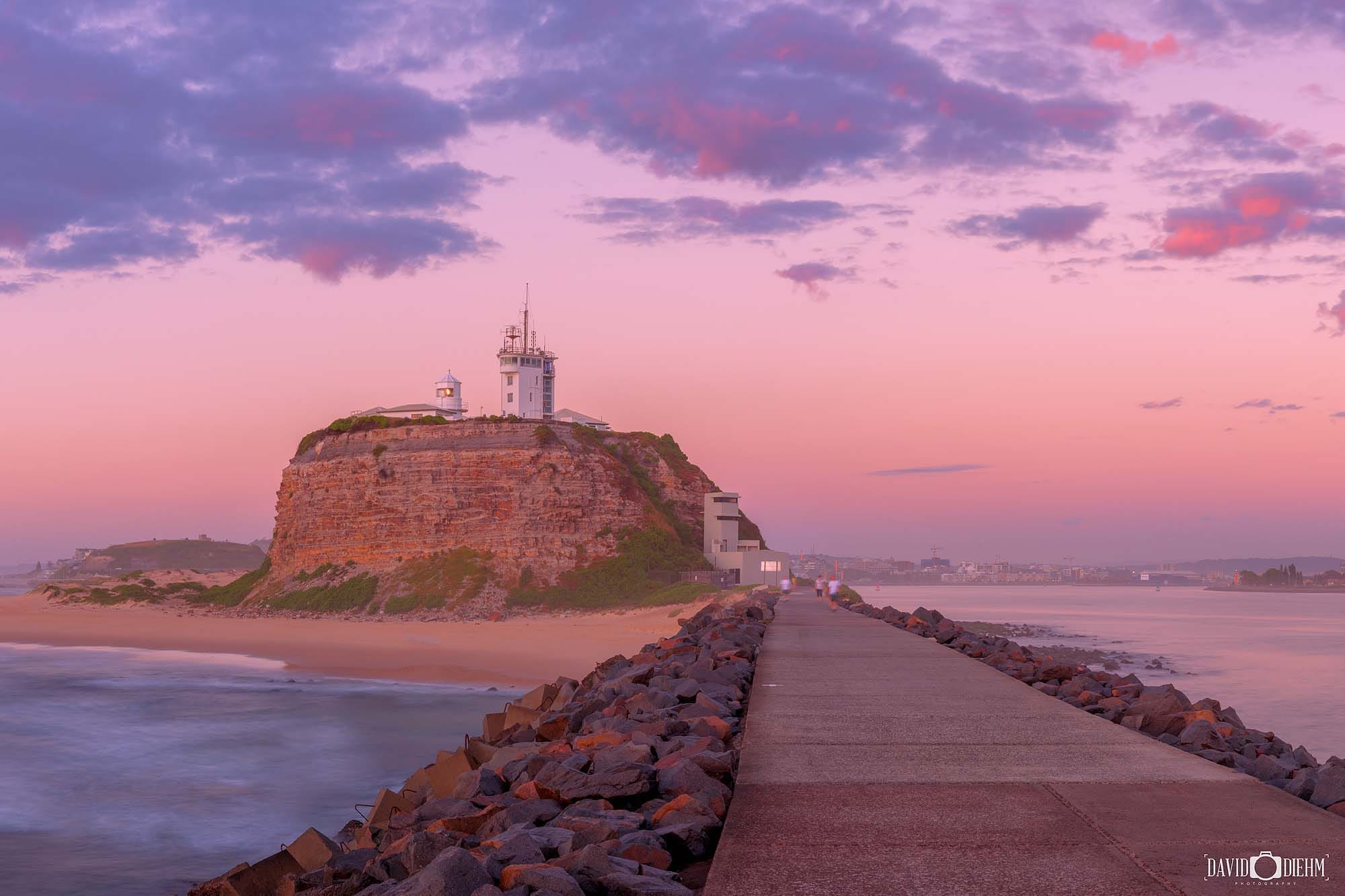Newcastle Break wall at sunrise, Coastal Photography Print