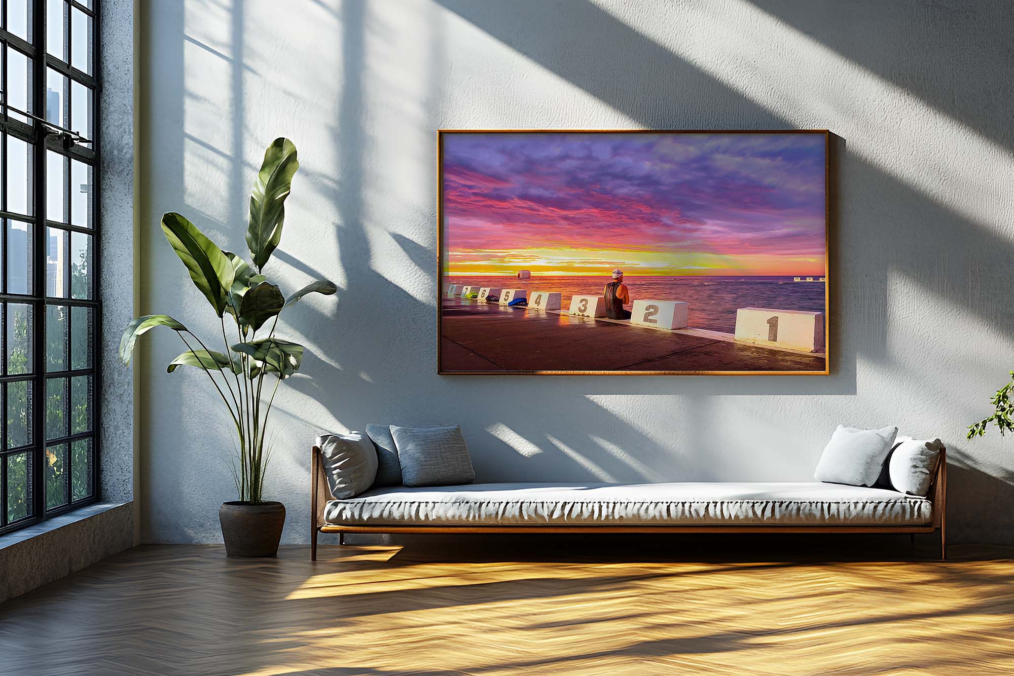 Wall framed wall print of Merewether ocean baths on Commercial Office wall