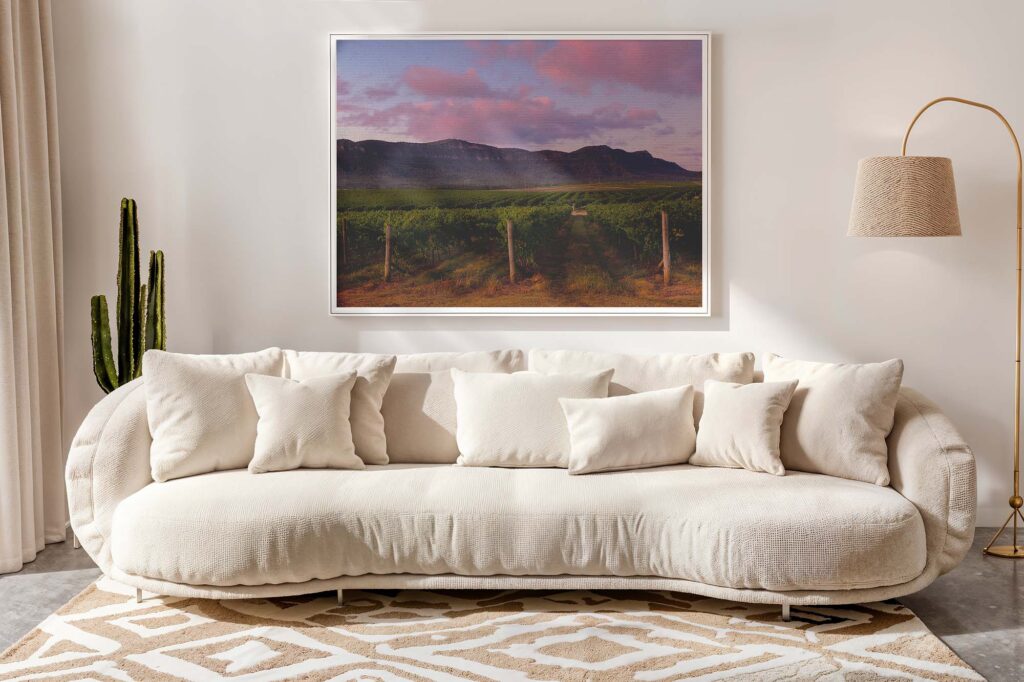 Hunter Valley wall art sunrise image over vineyards