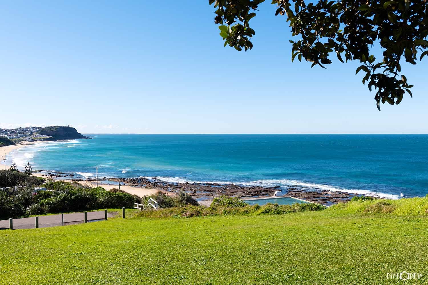 Robinson Reserve overlooking Merewether Ocean Baths, Merewether Beach and the Pacific Ocean in Newcastle NSW.