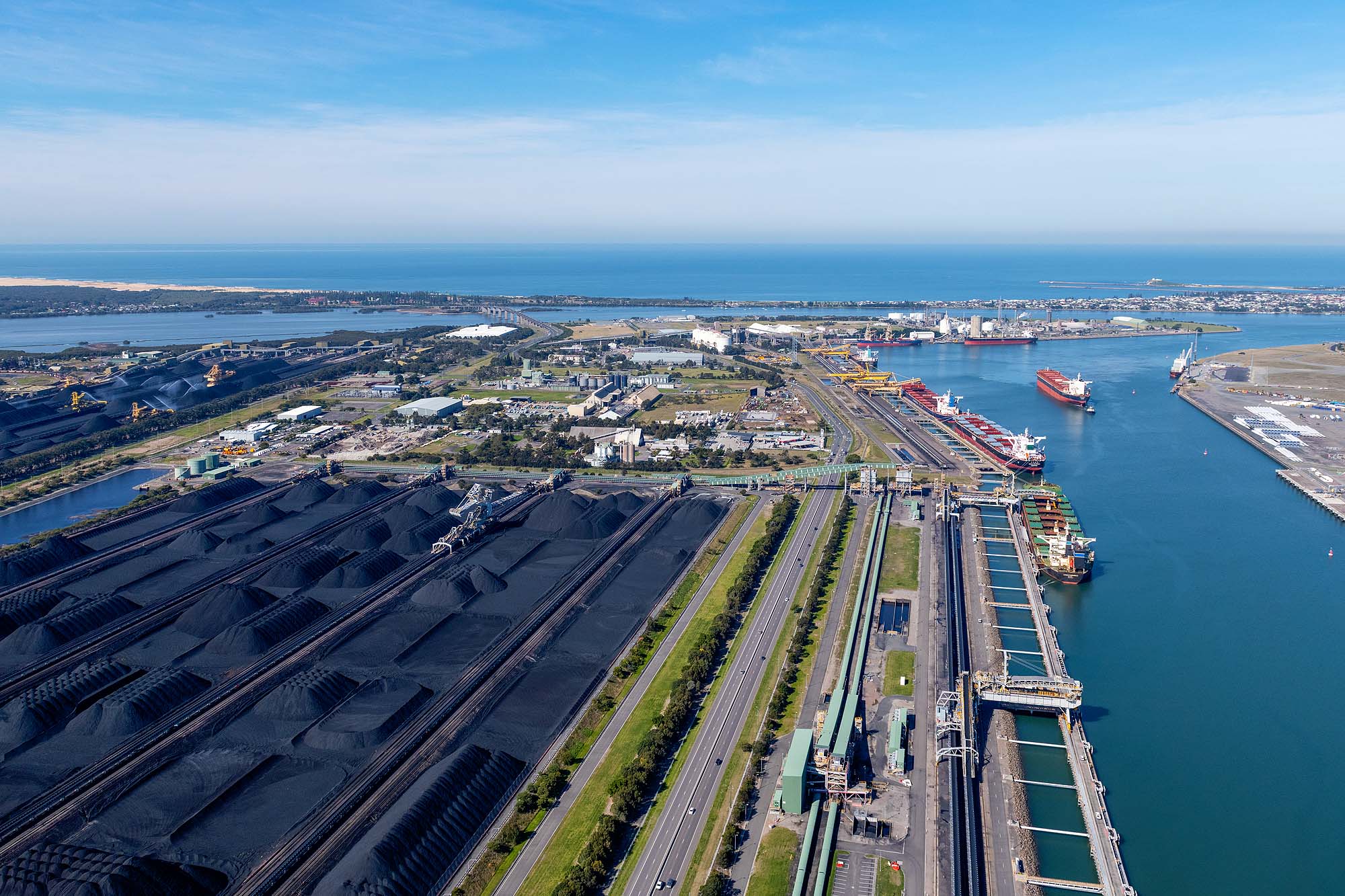 Newcastle Port Aerial photography of coal Ships