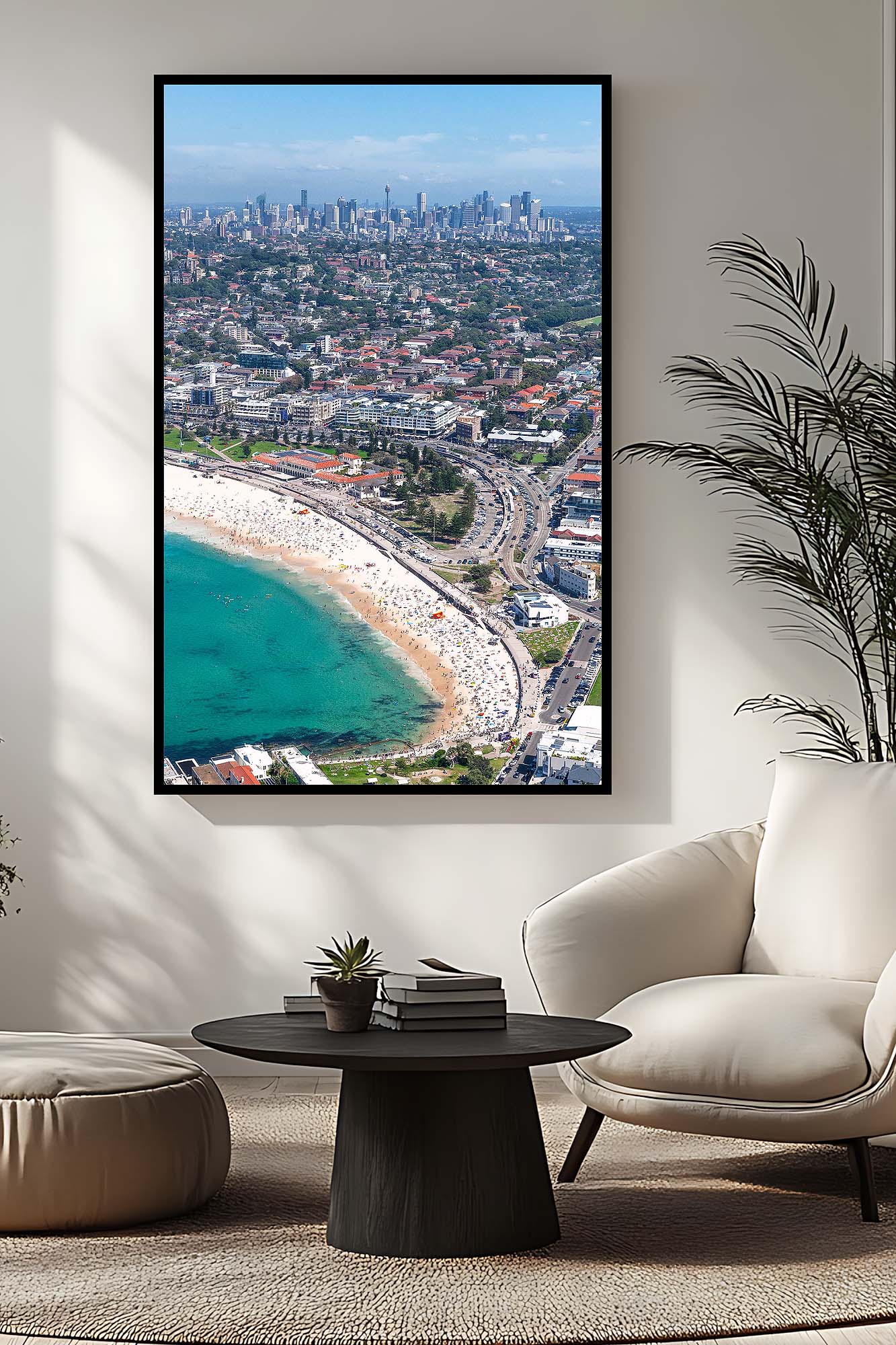 Large Bondi Beach wall print creating a statement feature in a Sydney coastal interior