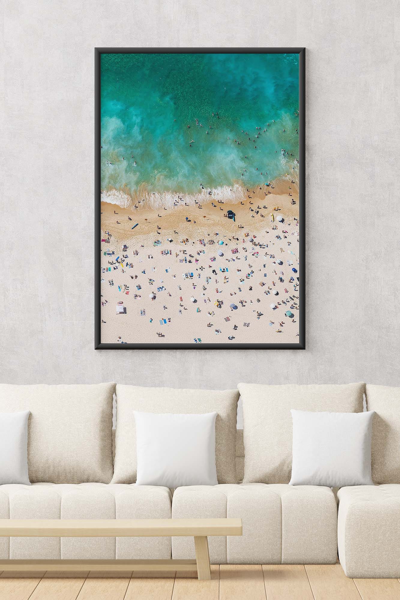 Bondi Beach wall art in lounge room showing wall art