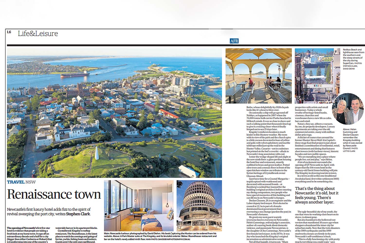 Nobbys Beach and lighthouse viewed from the southern end of Newcastle city with steep inner-city streets during Supercars event captured in urban landscape photography