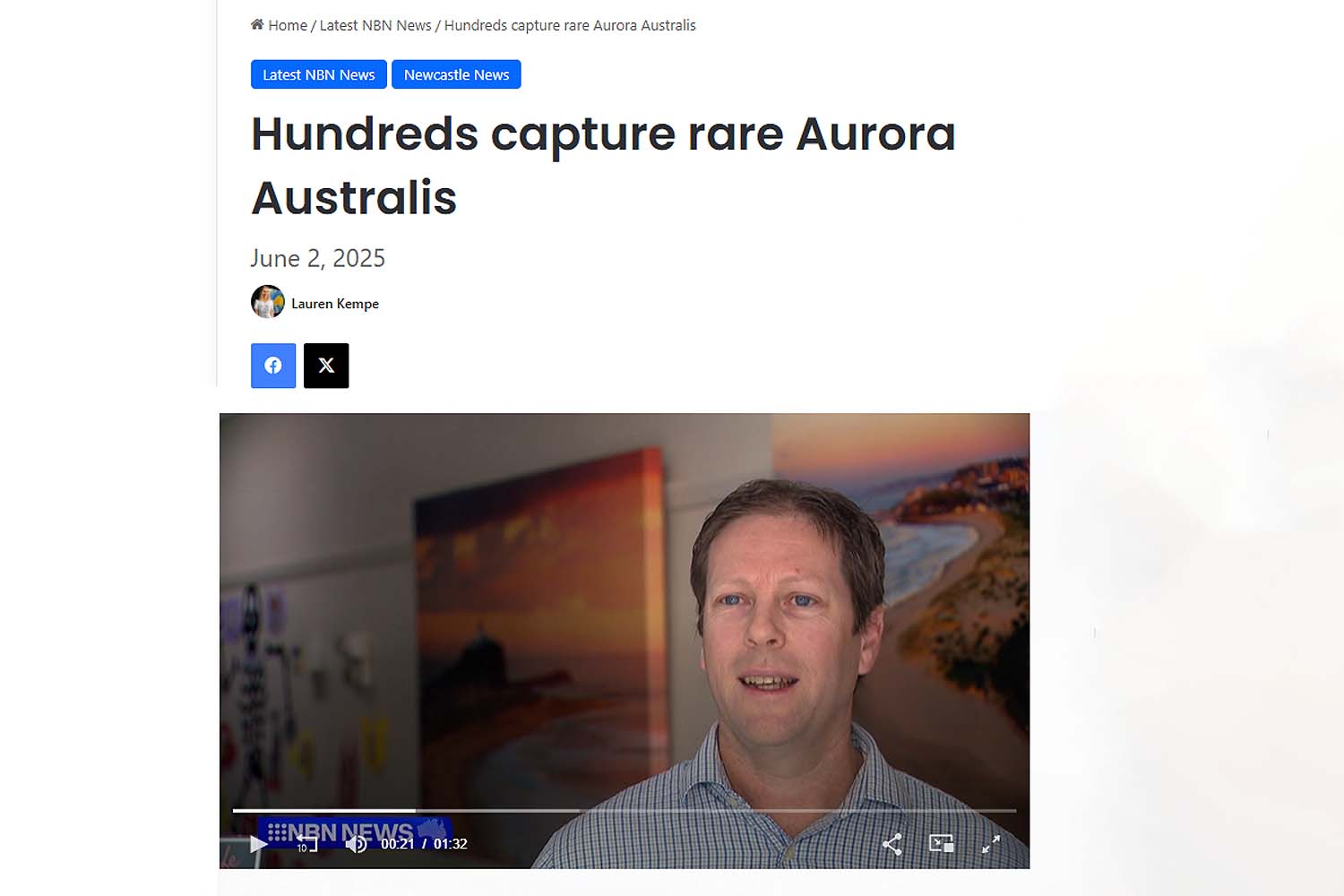 Newcastle photographer David Diehm interviewed on NBN News about rare Aurora Australis captured across the Hunter region