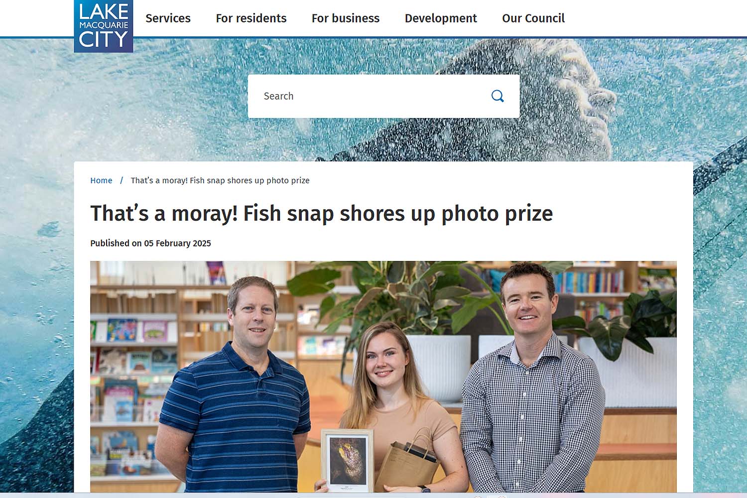 Underwater photograph of a stout moray eel captured in Lake Macquarie photography competition showcasing marine life and award-winning nature image