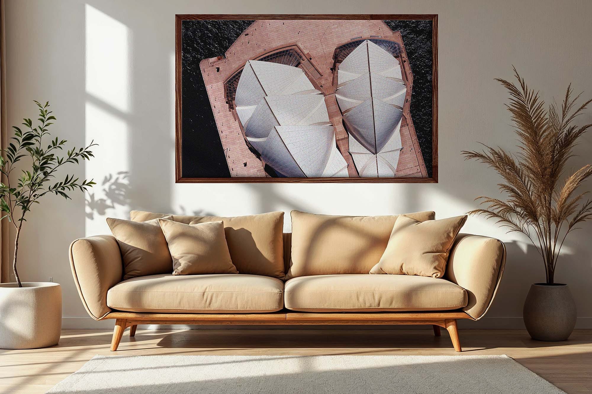 living-room-wall-art-sydney-opera-house-interior-design.jpg Living room interior styled with Sydney Opera House wall art creating a bold focal point