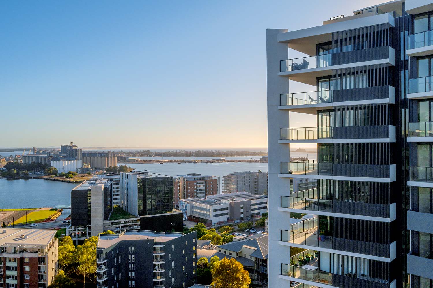 Newcastle drone photography construction site overlooking Newcastle Harbour showing coastal development and infrastructure.