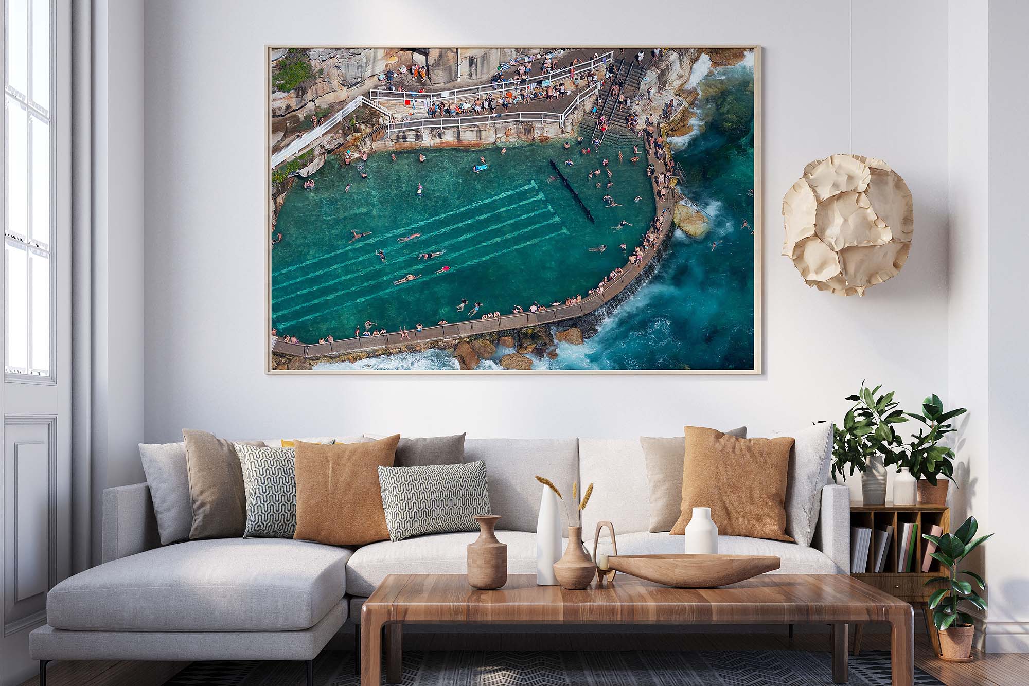 Bronte Ocean Pool Sydney on a summer day with people swimming, coastal photography Australia