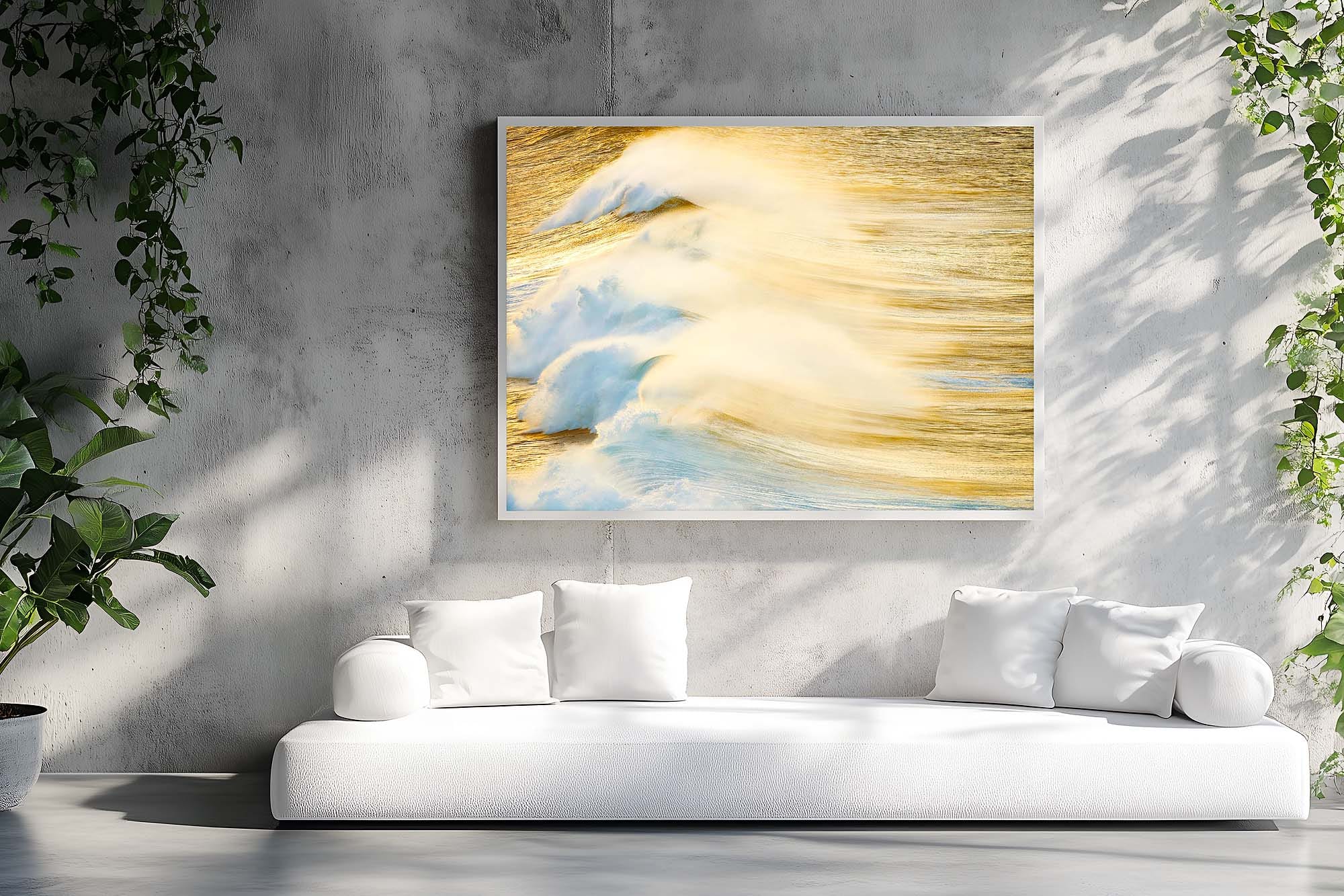 how high to hang wall art seascape wave print above sofa correct placement height