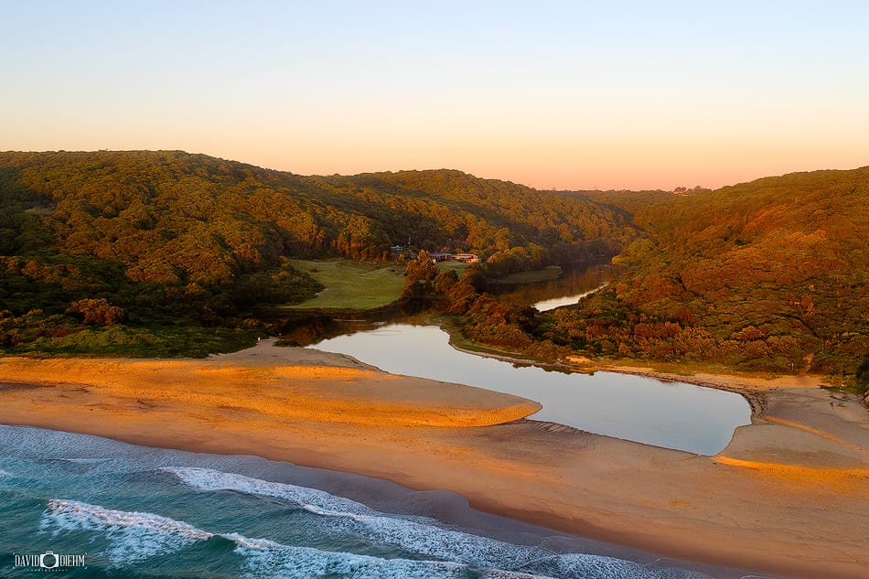 Aerial view of Glenrock Lagoon and Burwood Beach within Glenrock State Conservation Area Newcastle