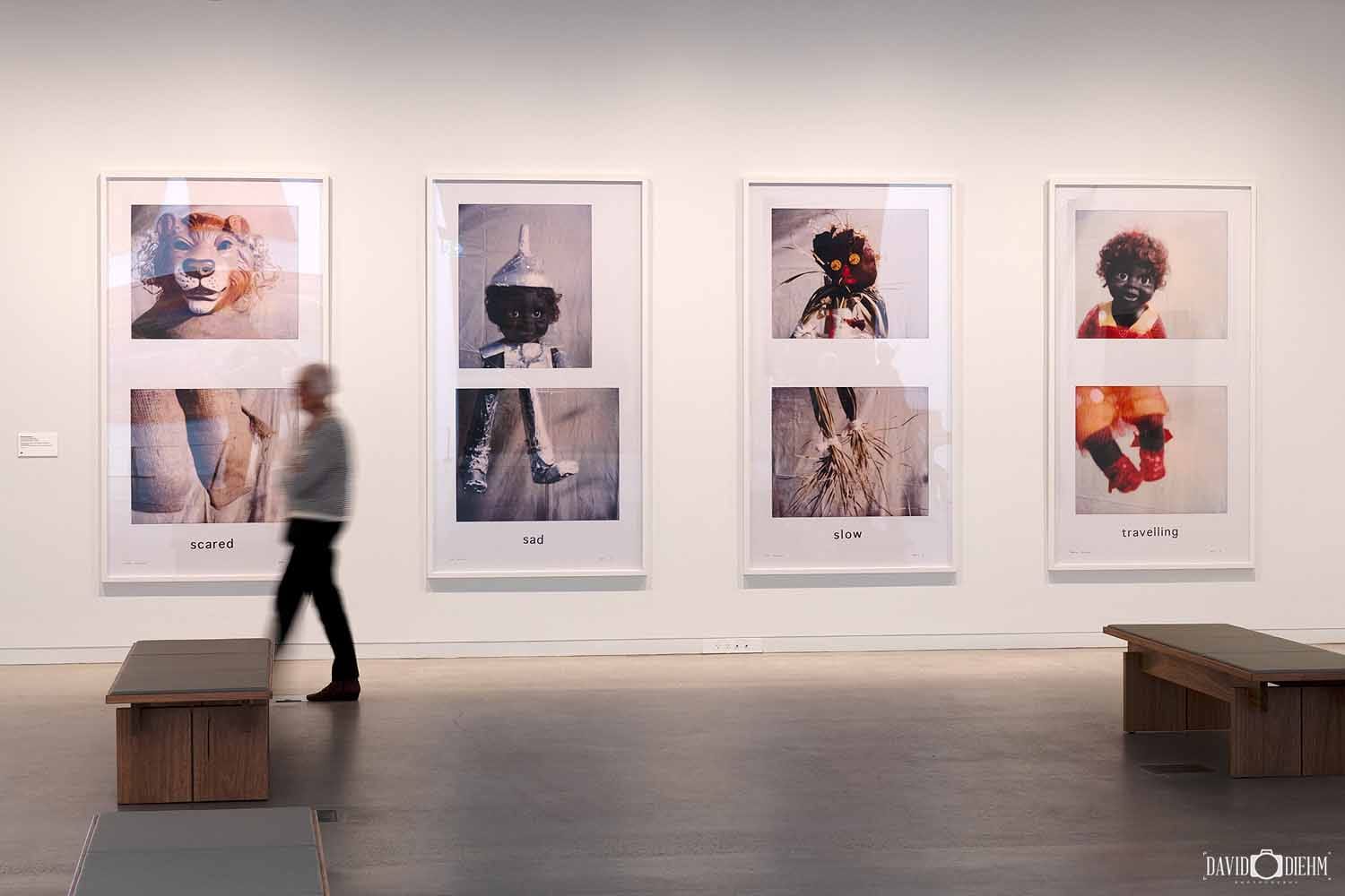 newcastle-art-gallery-destiny-deacon-oz-games.jpg Destiny Deacon's Oz Games photographic artworks Scared, Sad, Slow and Travelling on display at Newcastle Art Gallery in Newcastle, NSW.