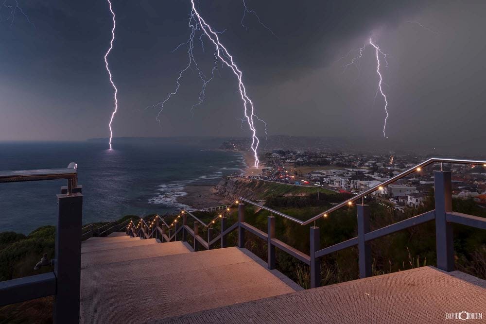 anzac-memorial-walk-lightning-storm-newcastle.jpg Lightning striking over Newcastle's coastline from the ANZAC Memorial Walk at night.
