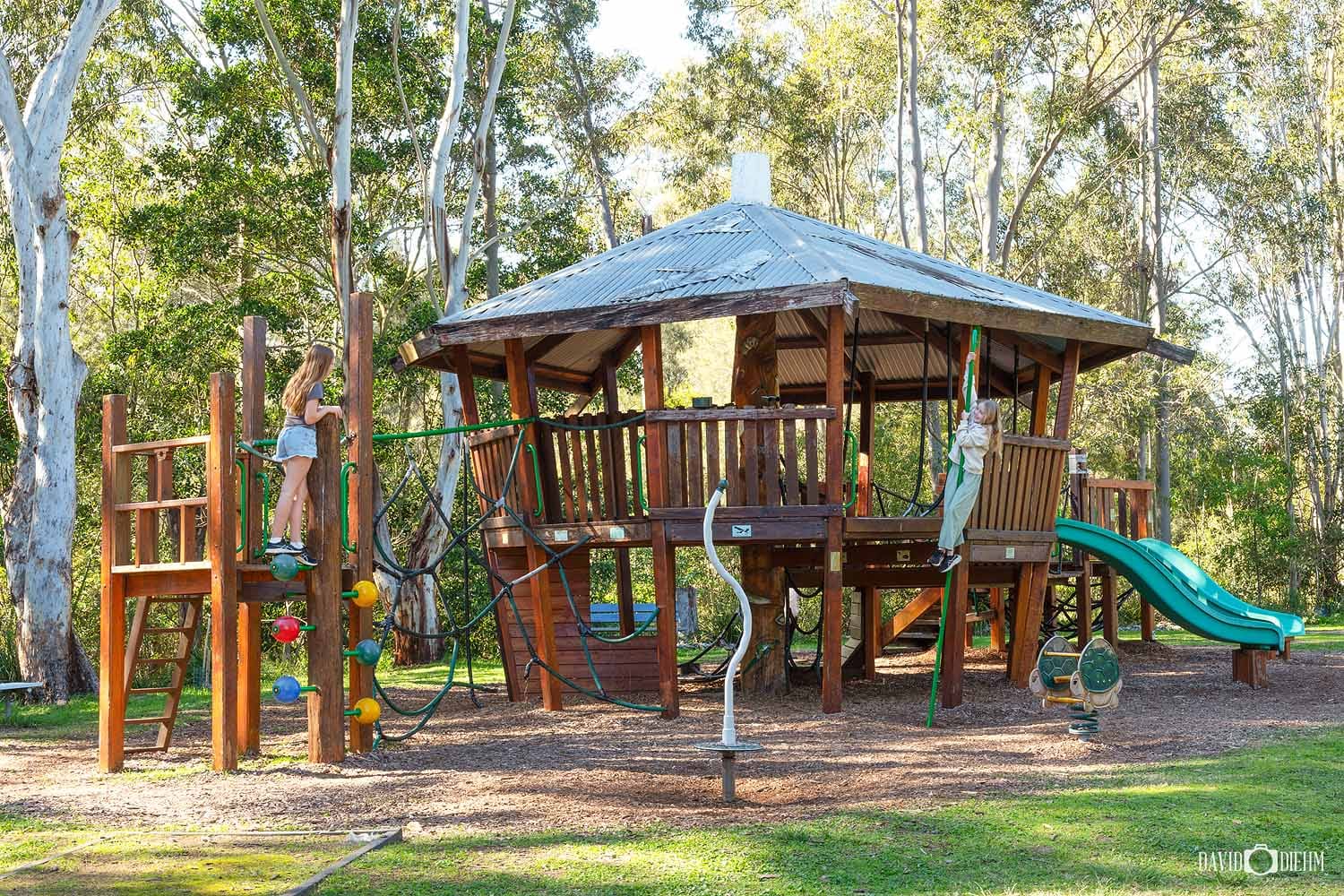 hunter-wetlands-centre-playground-newcastle.jpg Children playing on the timber nature playground at the Hunter Wetlands Centre in Newcastle.