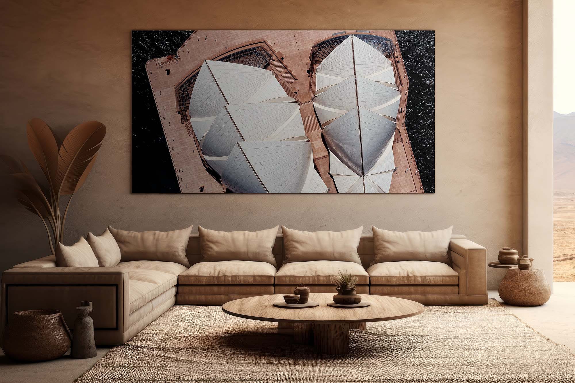 Sydney wall art photography print featuring the Sydney Harbour Bridge and harbour coastline in afternoon sunlight