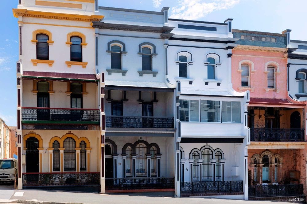 Historic Victorian terraces on Watt Street showcasing Newcastle's architectural heritage