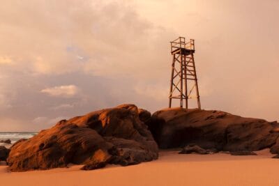 Close-up view of the iconic Redhead Shark Tower overlooking the coastline at Redhead Beach NSW