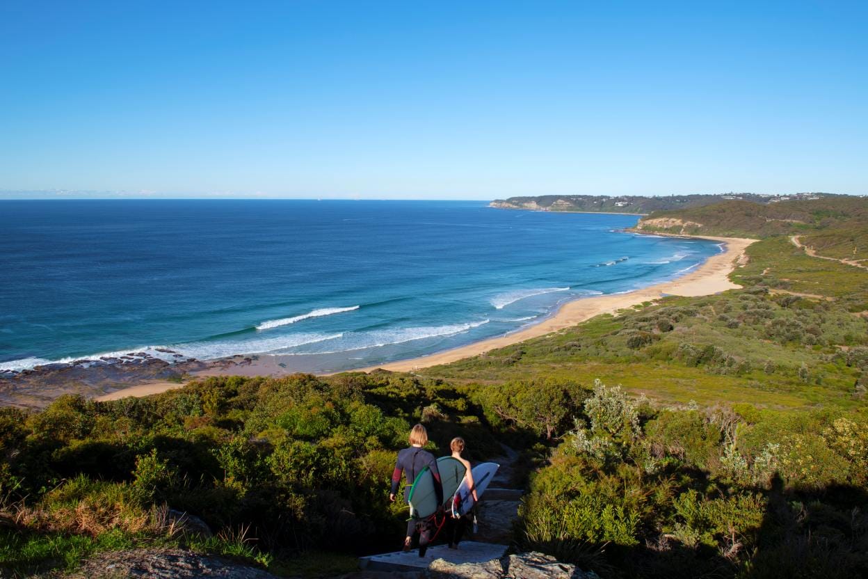 View from Hickson Street Lookout overlooking Burwood Beach and Glenrock State Conservation Area in Newcastle NSW.