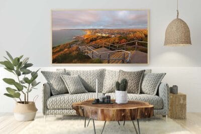 Framed Newcastle wall art displayed in a modern living room