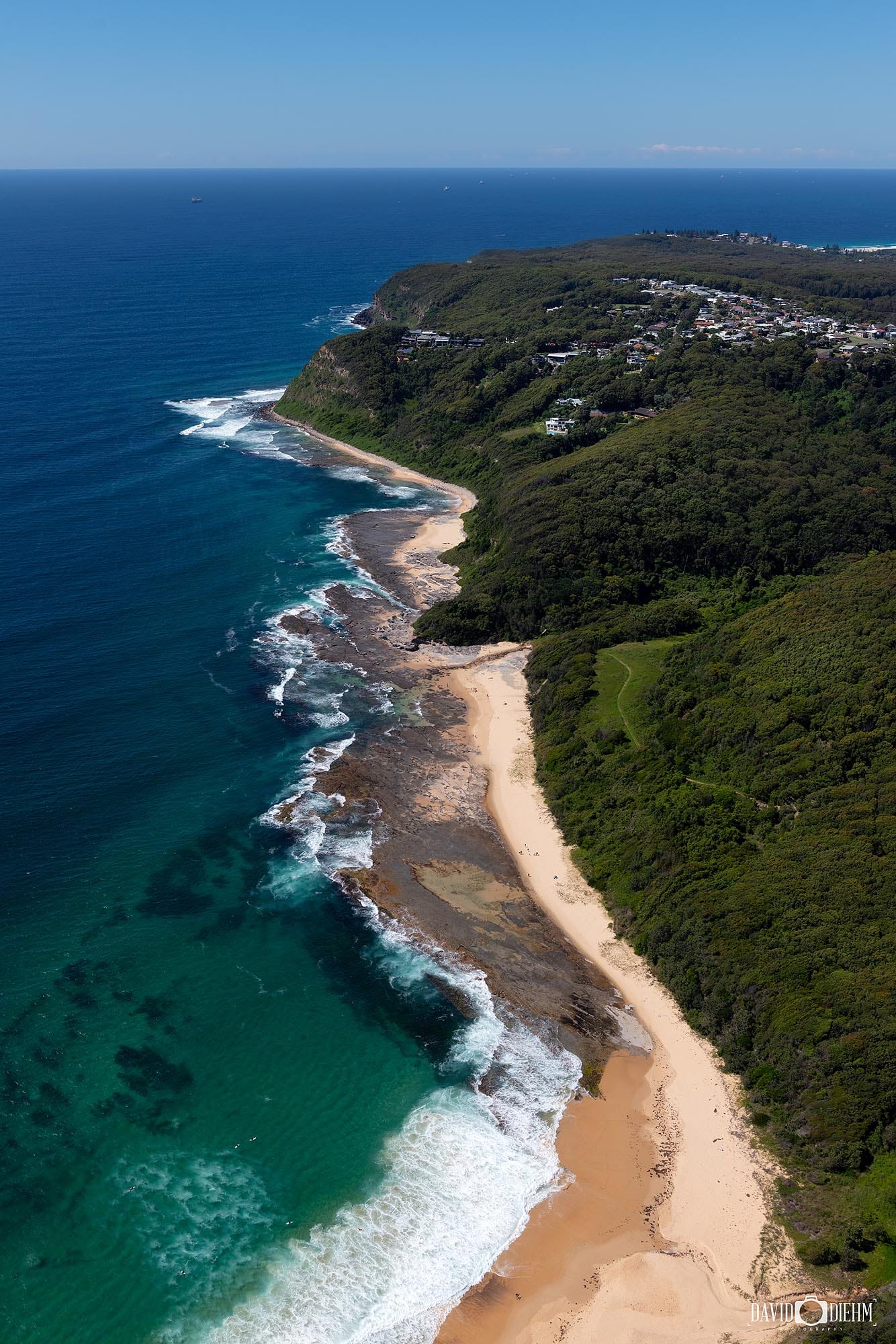 Aerial coastline image showing Dudley Beach and Glenrock.
