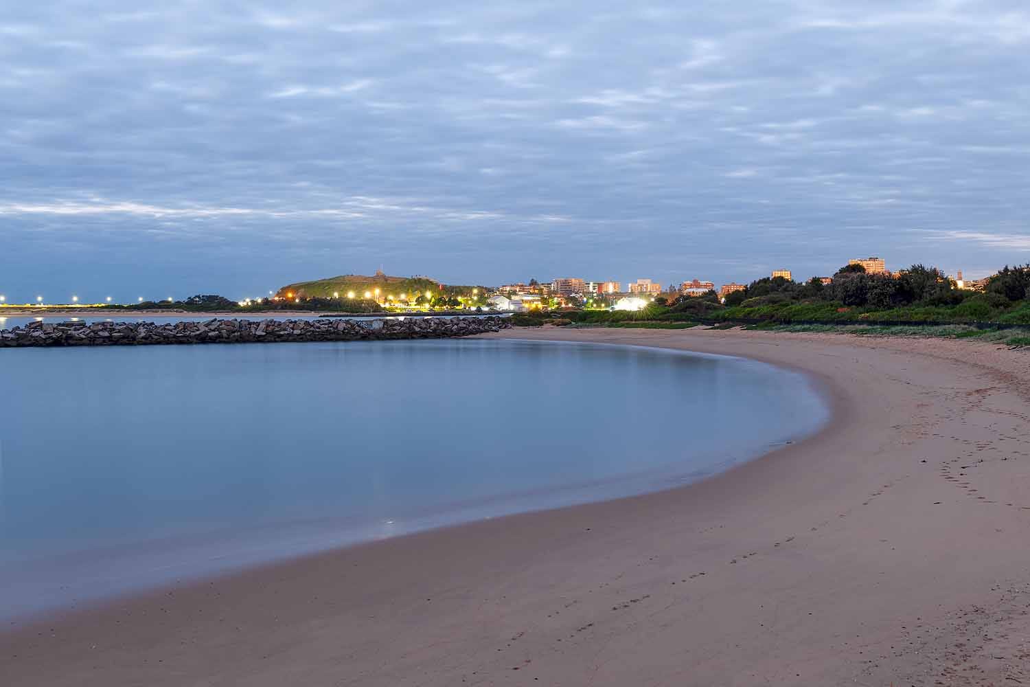 Little Beach at Stockton in Newcastle NSW, a peaceful sheltered beach between Stockton Breakwall and the Hunter River entrance.
