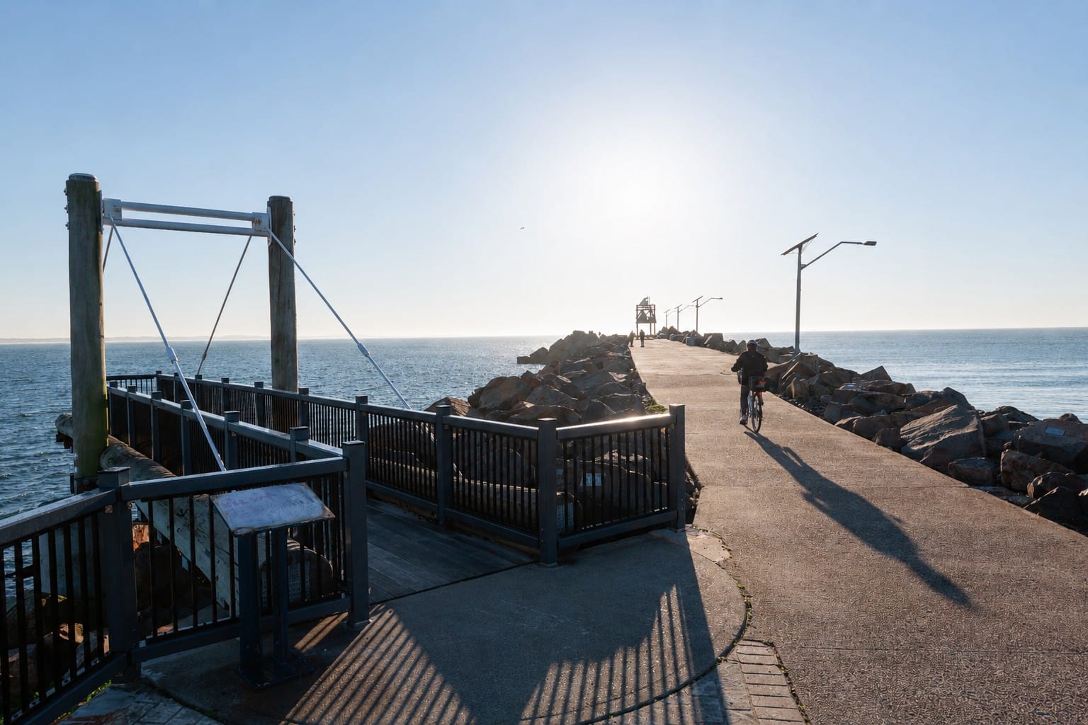 Suspended boardwalk overlooking the Adolphe shipwreck on the Shipwreck Walk at Stockton Breakwall, Newcastle.