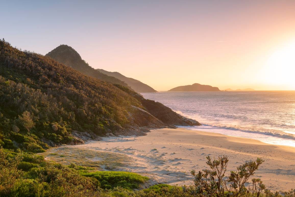 Wreck Beach at sunrise in Tomaree National Park, Port Stephens